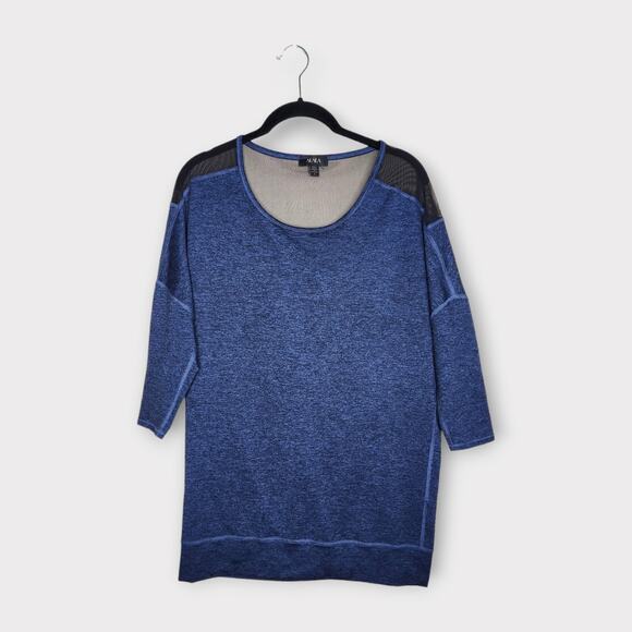 Alala Colorblock Mesh Athleisure Top 3/4 Sleeve Black Blue Women's Small - Picture 2 of 8